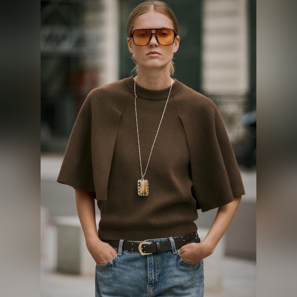 Zara KNIT CAPE SLEEVE JUMPER Size Small